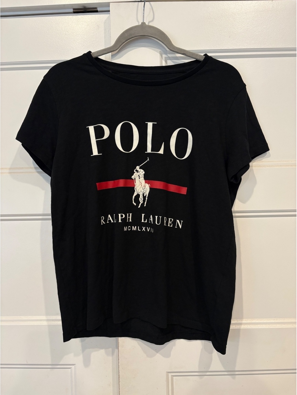 Polo Ralph Lauren Black Big Pony Logo Graphic T Shirt L Preppy Streetwear
